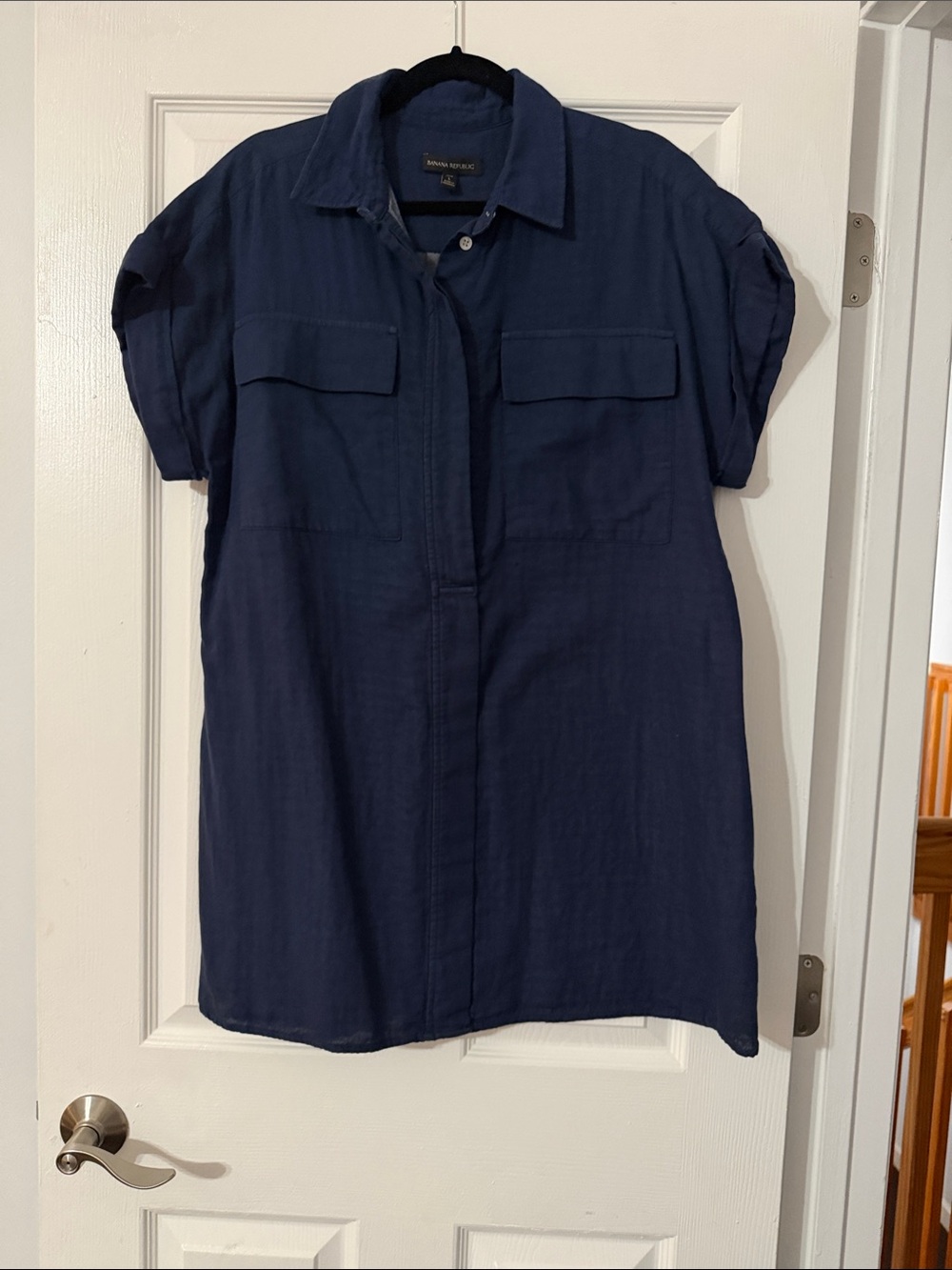 Banana Republic Navy Short-Sleeve Shirt Dress
